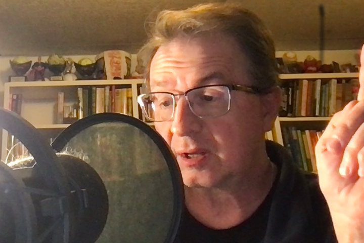 OwnMade Audiobook’s owner Scot Wilcox narrating an audiobook links to webpage about audiobook narration services.